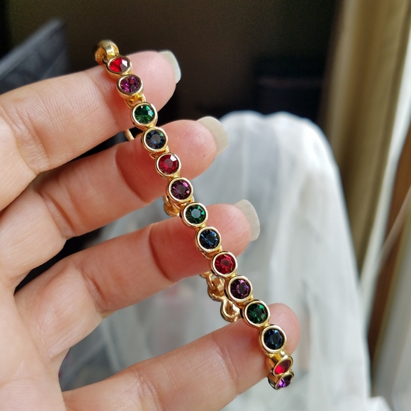 AUTHENTIC Swarovski 24k Gold Plated Multicolor Tennis Bracelet - Picture 7 of 17
